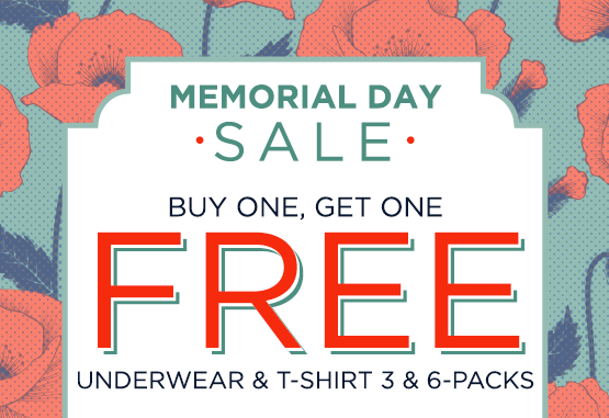 Memorial Day Sale / buy one get one free underwear and t-shirt 3-packs and 6-packs